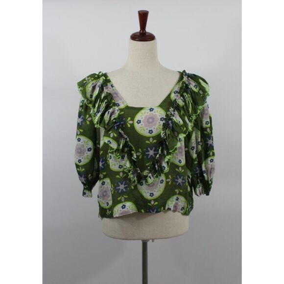 Floral Ruffle Green Blouse - Picture 8 of 14